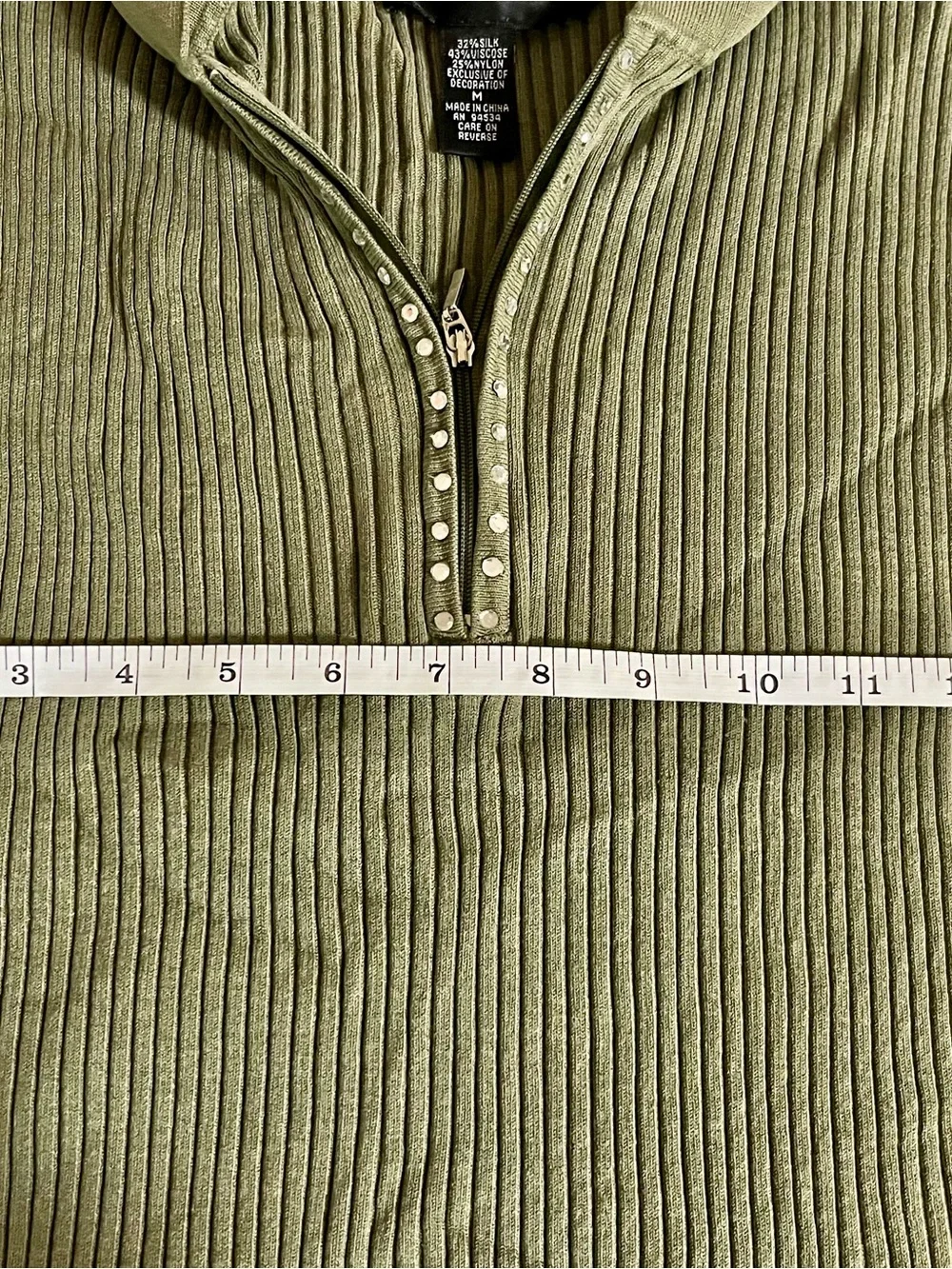 Cable & Gauge Olive Ribbed Sleeveless Zip Polo Tank - Picture 3 of 4